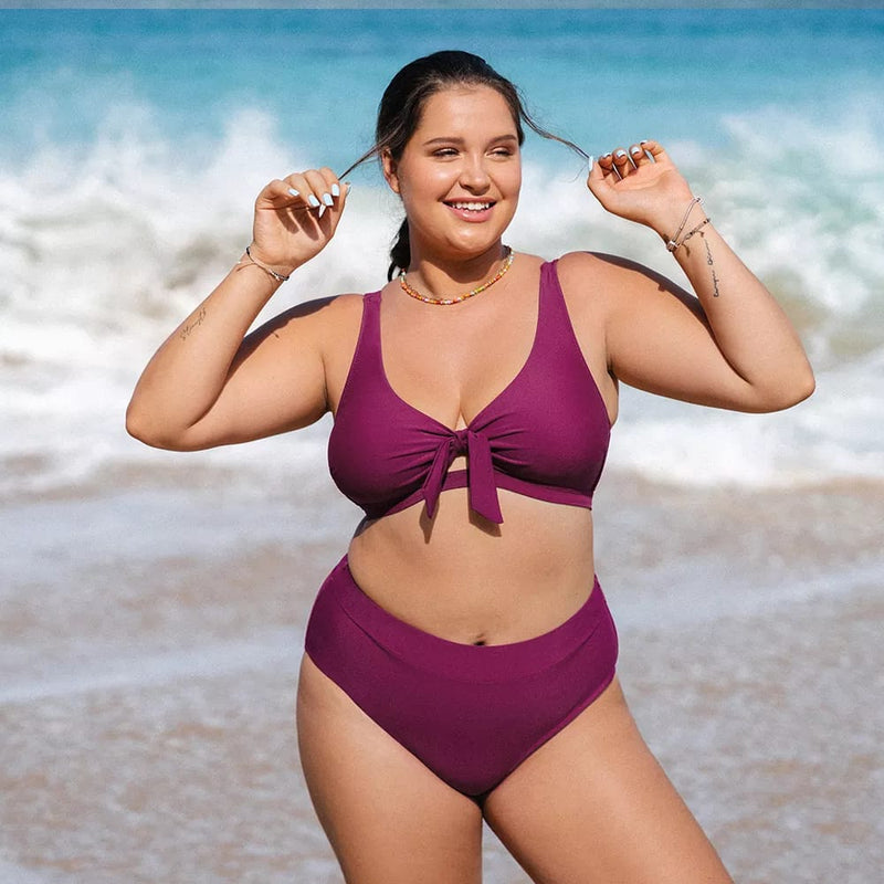 Plus Size Halter Knotted High Rise Bikini Set – The Beach Company