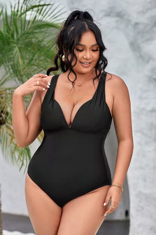 Plus Size Models. Full-figured Women In Black Bodysuits Full
