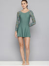 Plus Size Khaki Printed Long Sleeve Swimdress