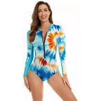 Tie-Dye Rashguard Zipper Swimsuit