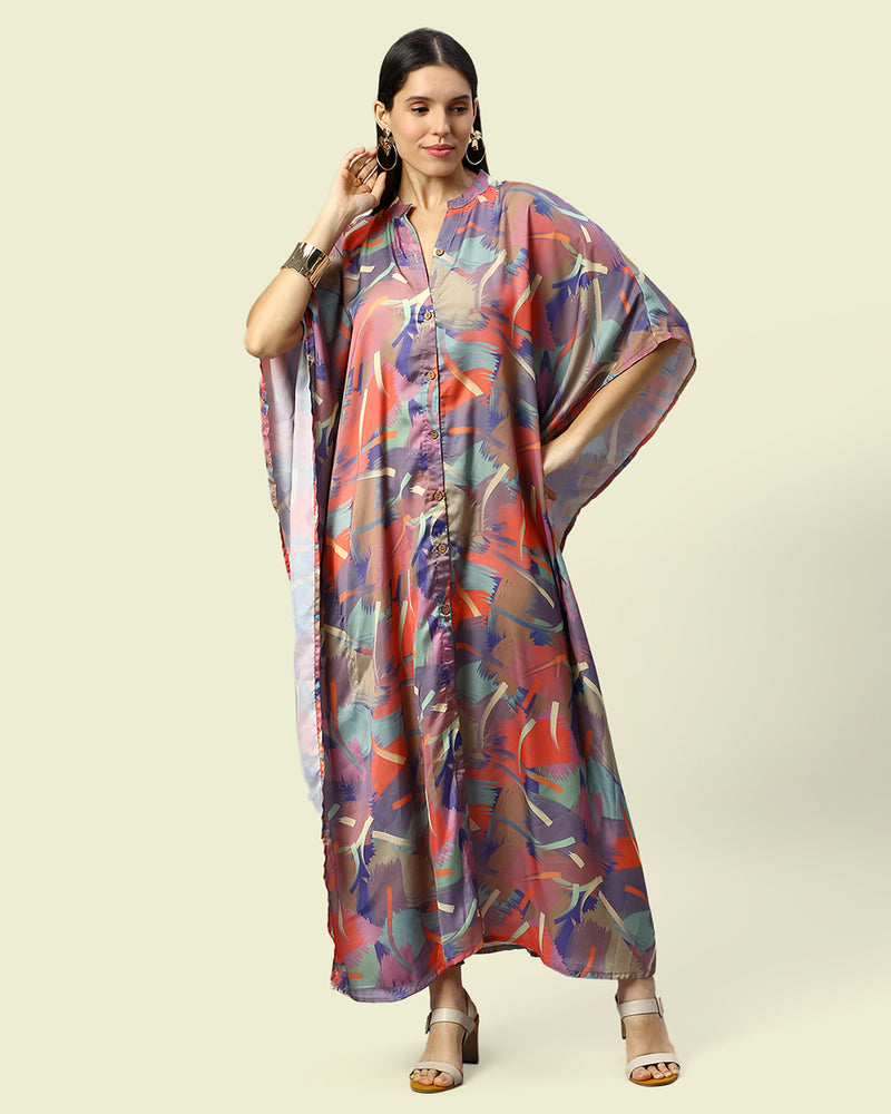 Abstract Printed Shirt Style Kaftan