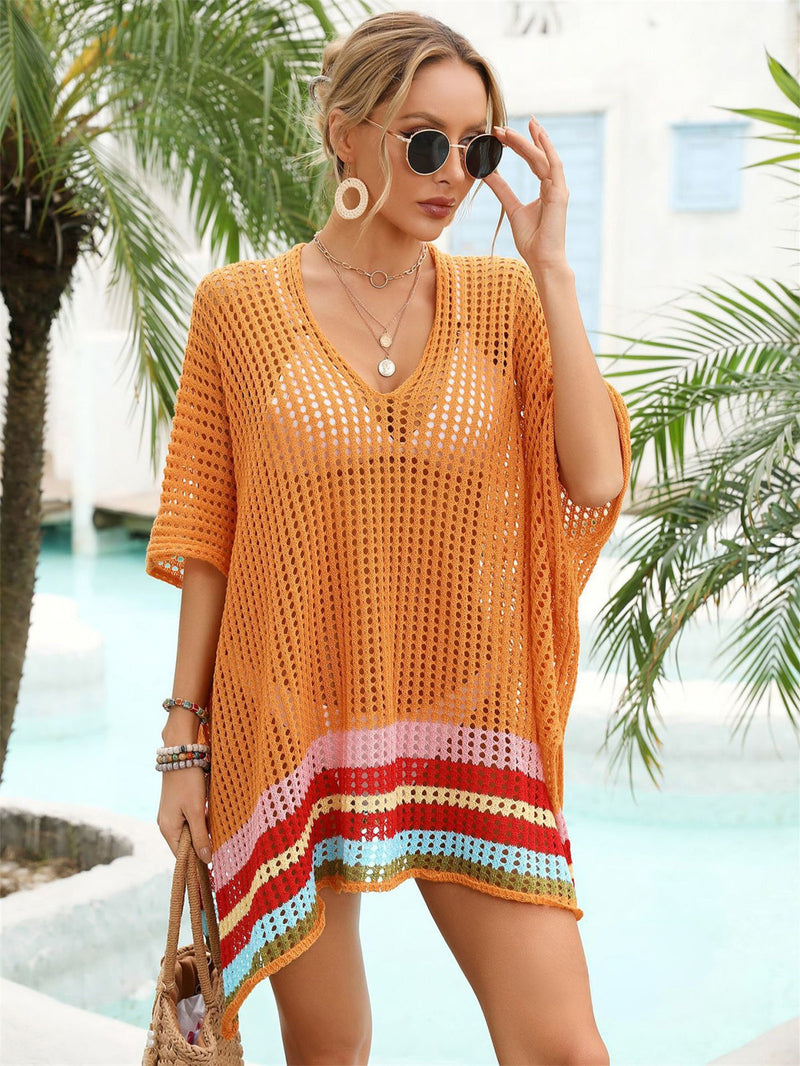 Rainbow Striped Hem Slit Cover-Up