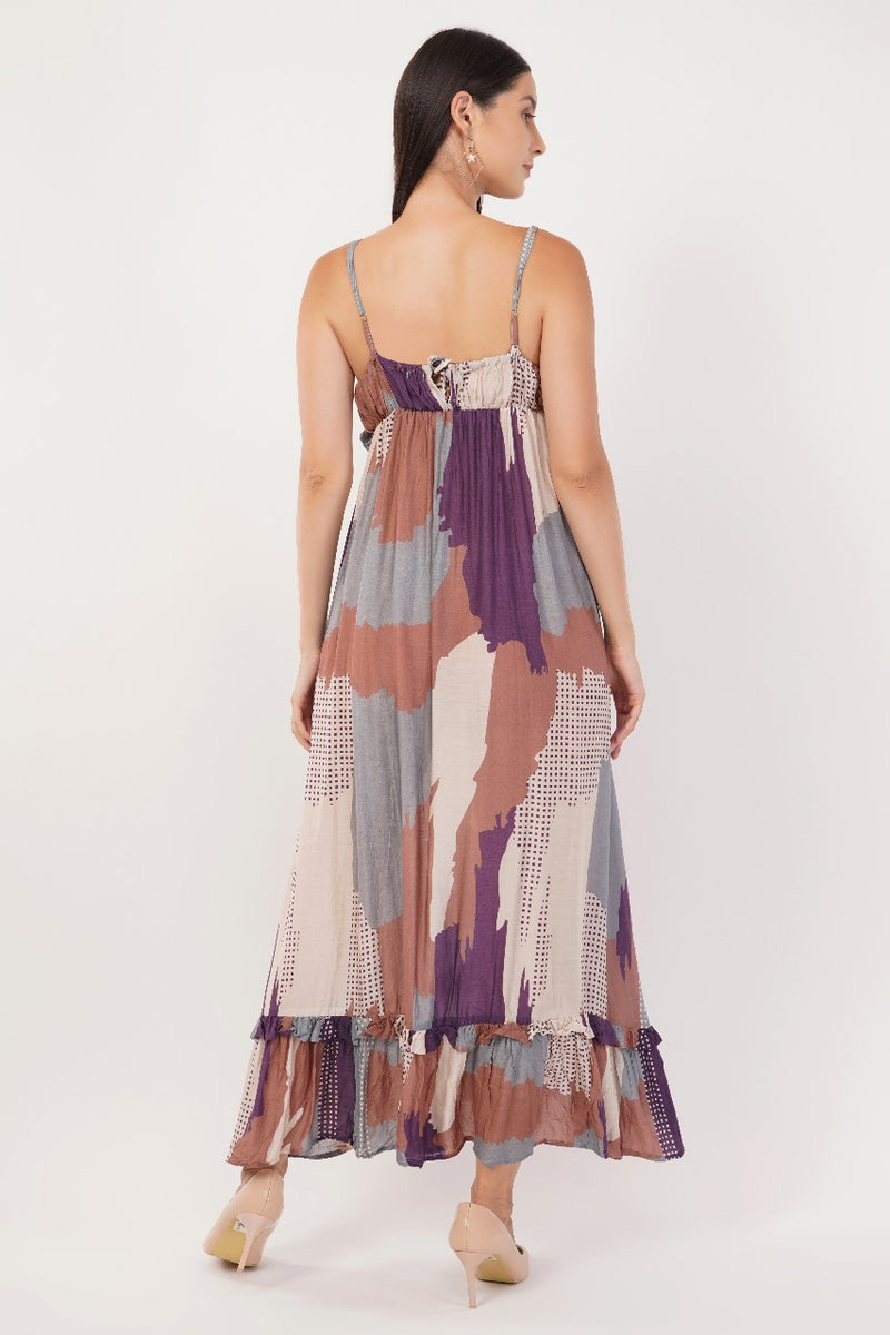 Abstract Long Ruffled Tiered Dress