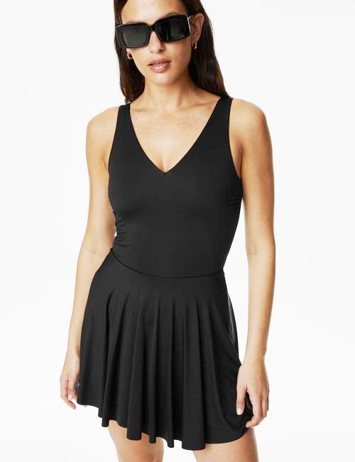 Black V-Neck Swim Dress