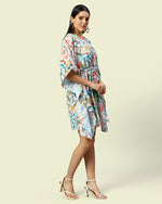 Linen Floral Short Kaftan Dress