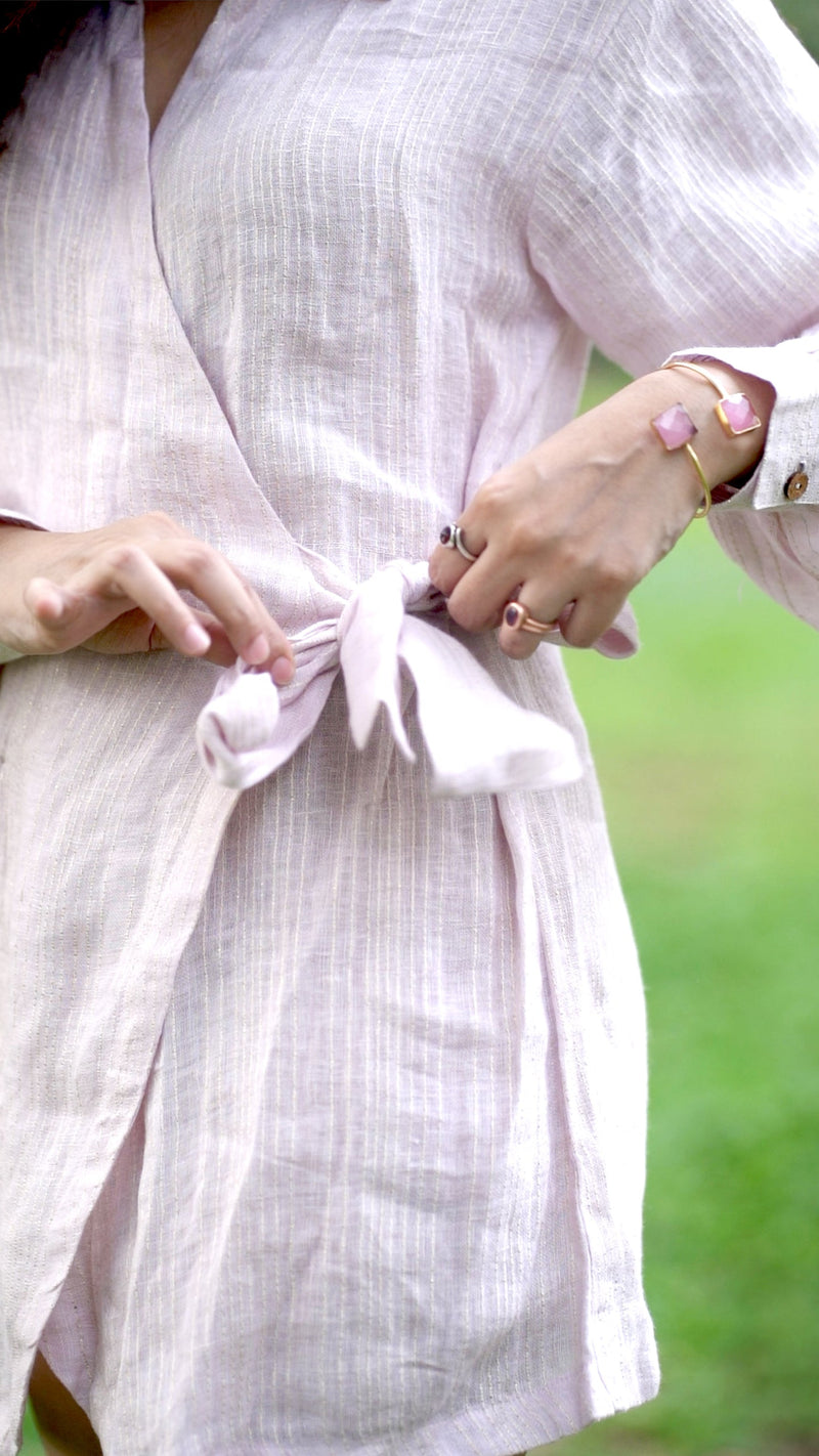 Linen Lilac Gold Wrap Shirt Dress