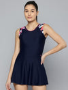 Plus Size Navy Blue Sleeveless Swimdress