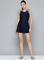 Plus Size Navy Blue Sleeveless Swimdress