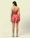 Linen Red Floral Mini Tiered Dress