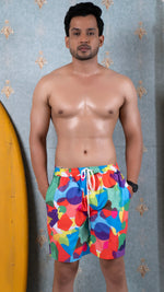 Red Geometric Patterned Men Board Shorts