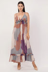 Abstract Long Ruffled Tiered Dress