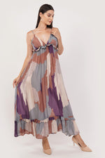 Abstract Long Ruffled Tiered Dress