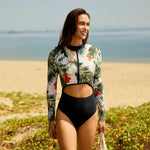 Sun Protect Cutout Zipper Rashguard Swimsuit