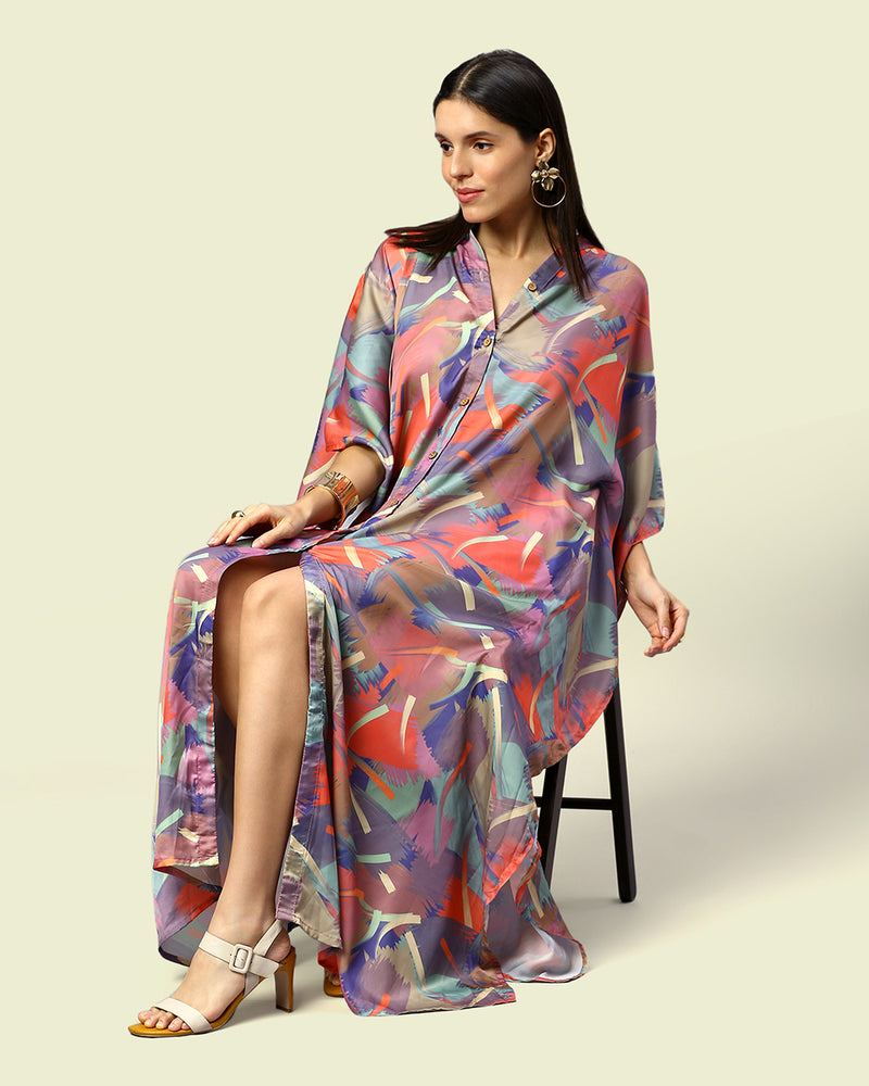 Abstract Printed Shirt Style Kaftan