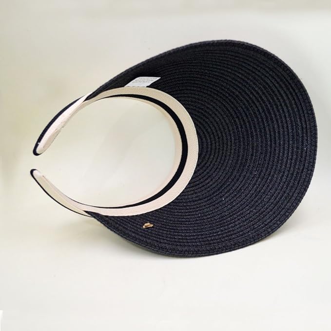 Black Woven Straw Visor Hat