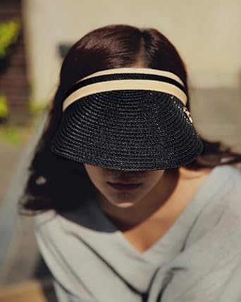 Black Woven Straw Visor Hat