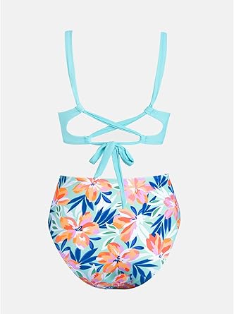 Blue Floral High Waisted Bikini Set