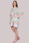 Linen Floral Short Kaftan Dress