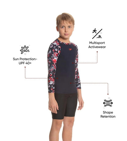 Speedo Glitchamp Allover Long Sleeve Rashguard T-shirt - Jr