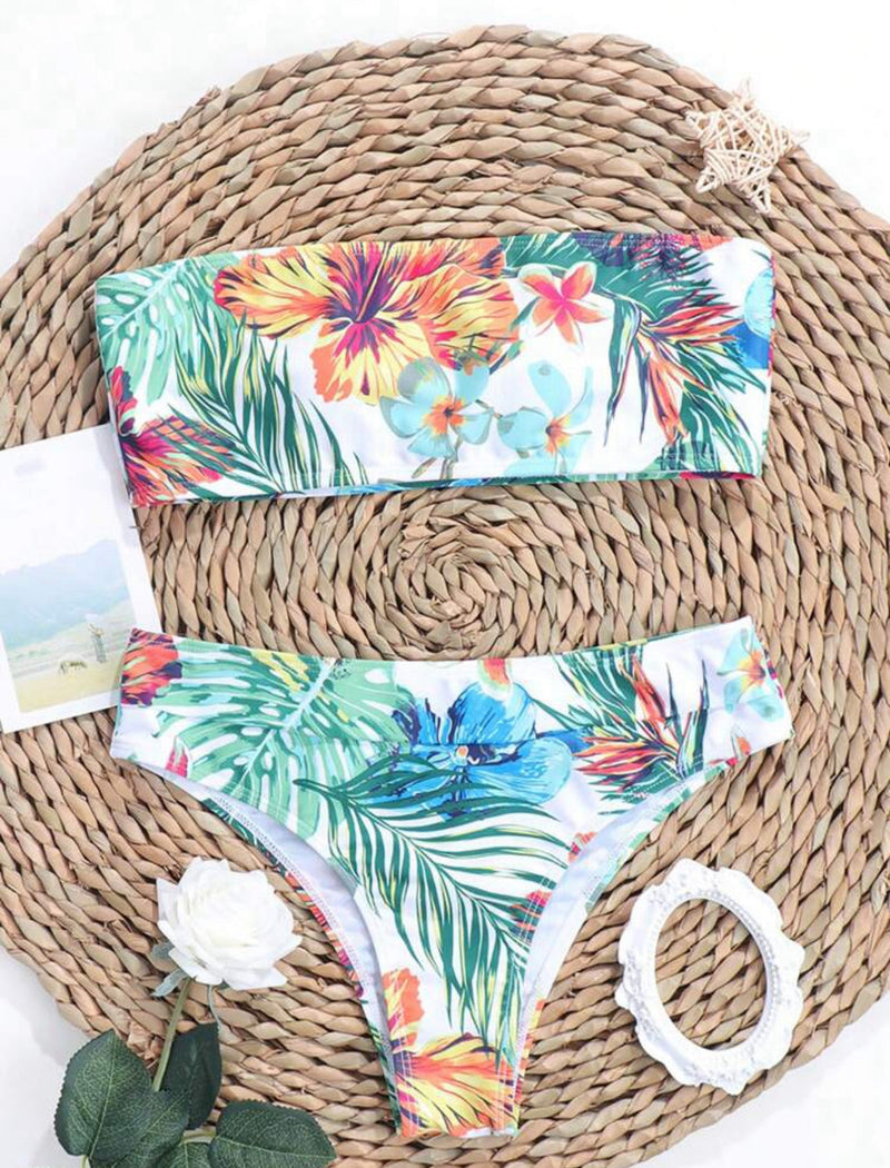 Hibiscus Print Bandeau Bikini Set