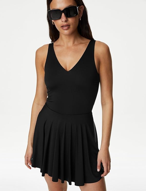 Black V-Neck Swim Dress