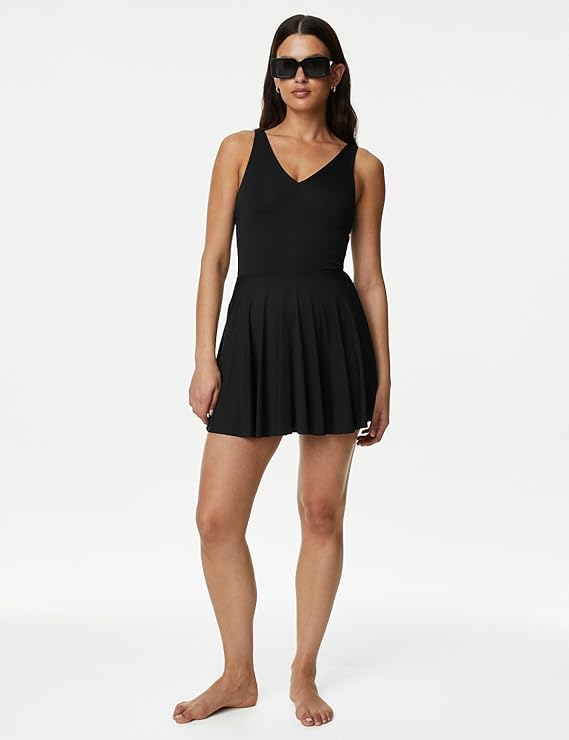 Black V-Neck Swim Dress