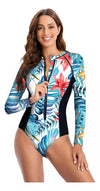 Monstera Rashguard Zipper Swimsuit