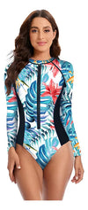 Monstera Rashguard Zipper Swimsuit