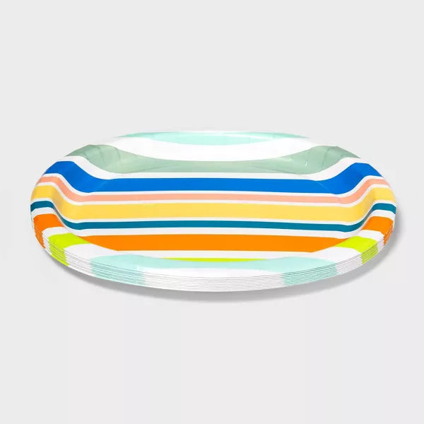 Summer Stripe Oval Paper Plates  (Set of 10)