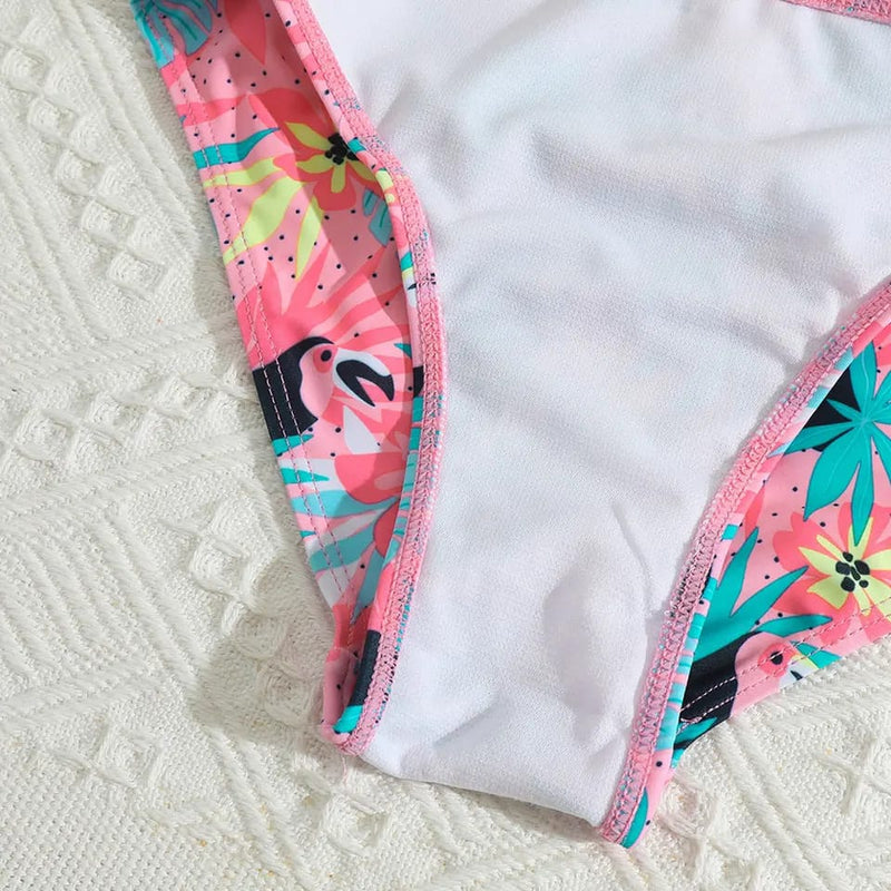 Tropical Toucan Print Ruffle Bikini Set