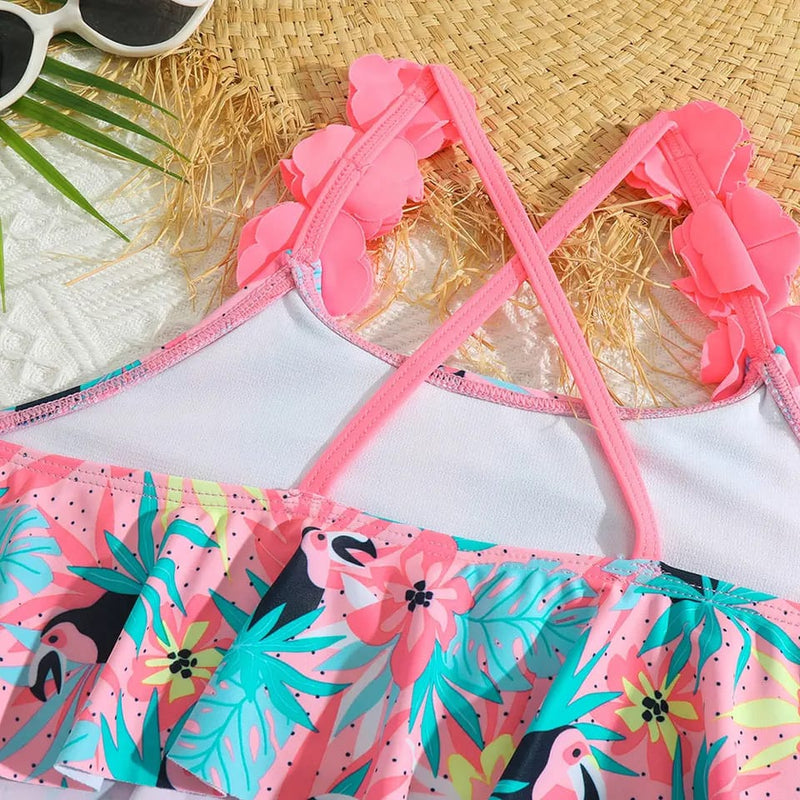 Tropical Toucan Print Ruffle Bikini Set