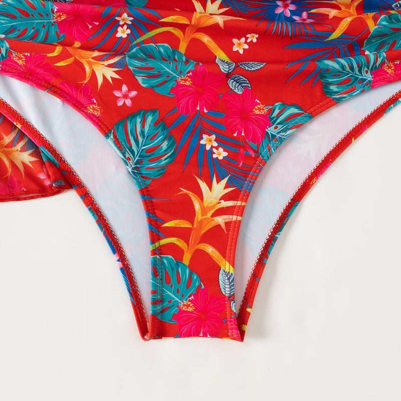 Hibiscus Print High Waist Bikini Set with Kimono