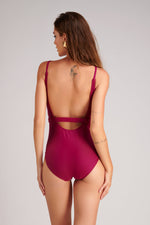 BURGANDY BELTED SWIMSUIT