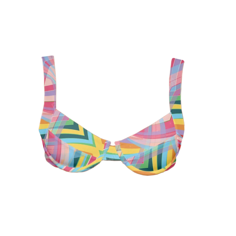 Abstract Print Tie Back Bikini Top with Twist Bottom