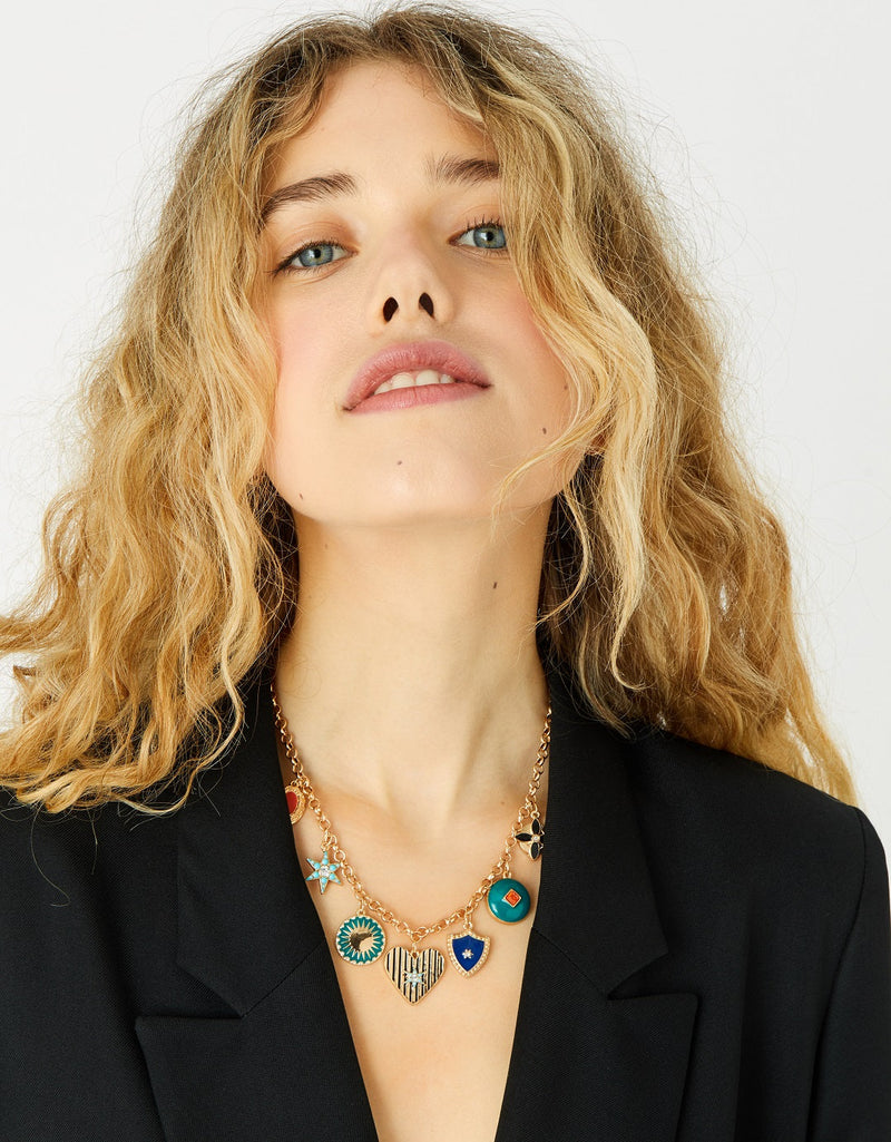 Reconnected Enamel Charmy Collar Necklace