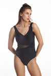 Black Mesh Tuummy control Swimsuit
