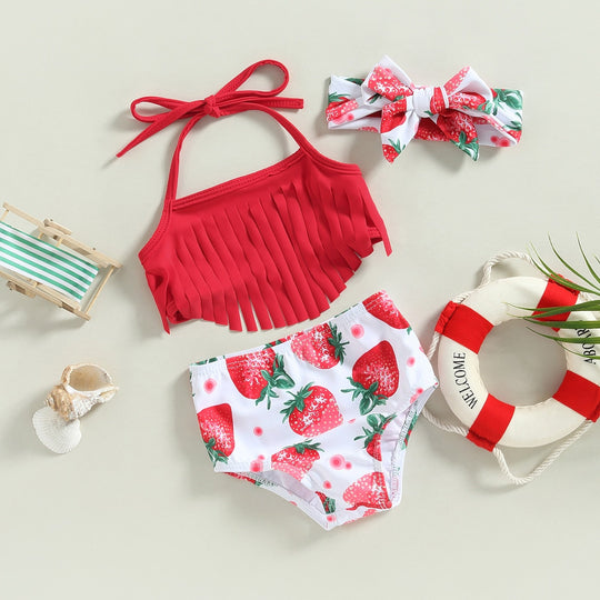 Strawberry Tassel Bikini Set with Headband