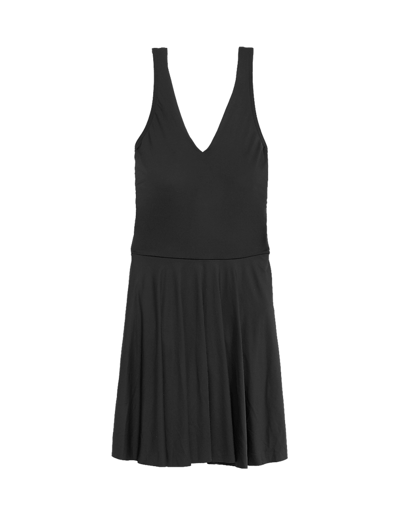 Black V-Neck Swim Dress