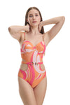 Orange Underwired Belted Swimsuit with cutout detailing
