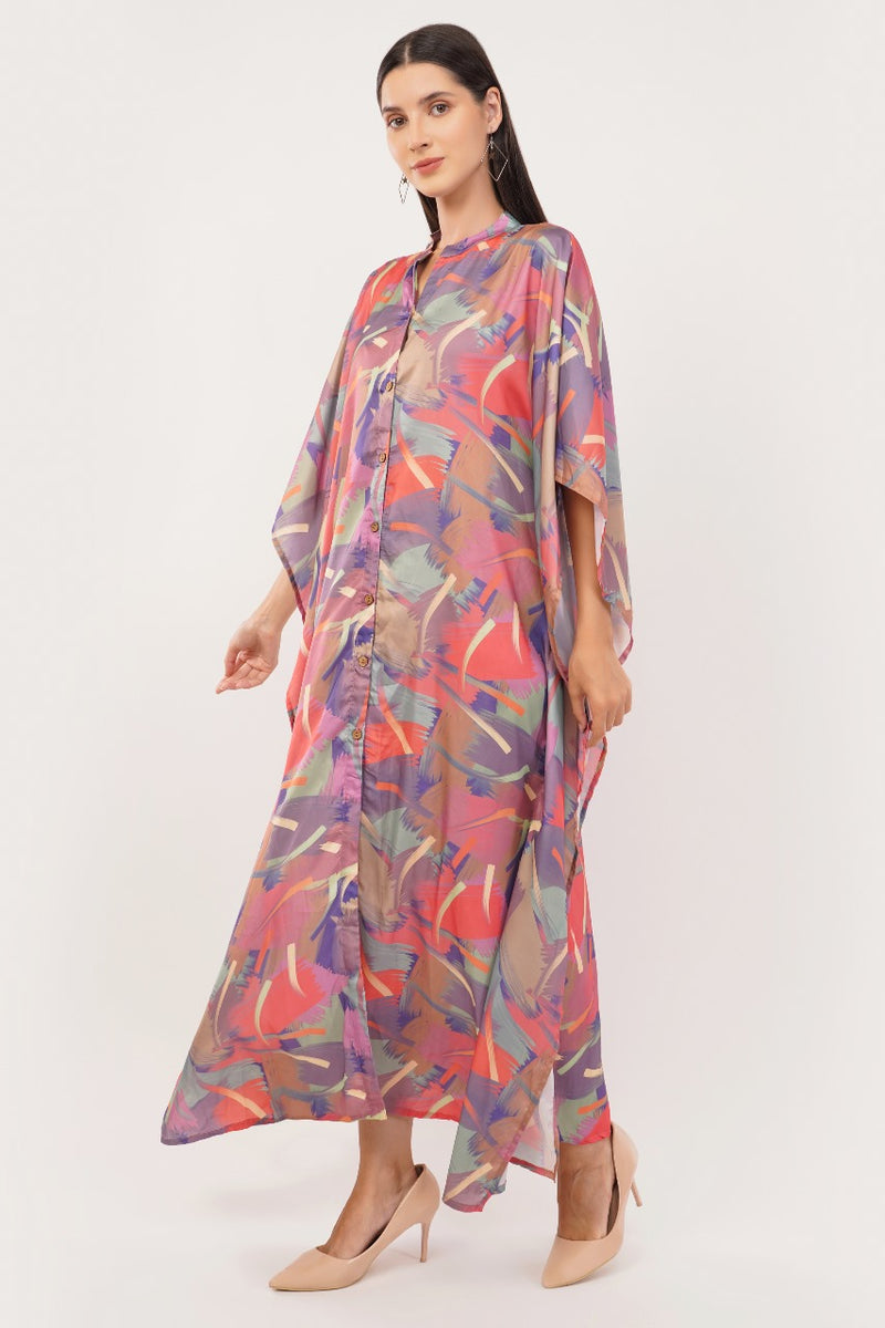 Abstract Printed Shirt Style Kaftan