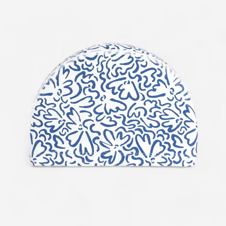 White & Blue Printed Mesh Swim Cap