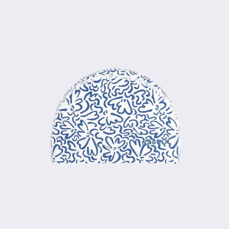 White & Blue Printed Mesh Swim Cap