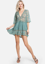 Green Floral Lace Beach Cover Up