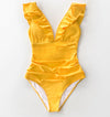 Yellow Plunge Ruffle Neck Swimsuit