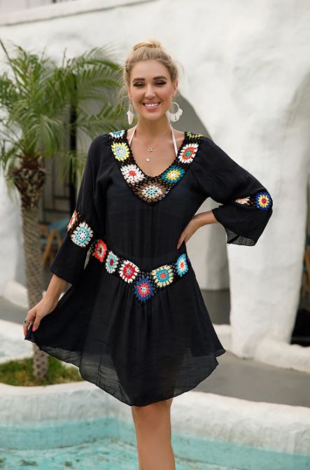 Floral Crochet Flounce Beach Tunic