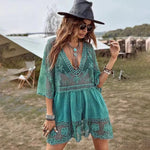 Green Floral Lace Beach Cover Up