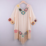 V neck asymmetrical crochet trim tassel cover up embroidery peach off white pin summer vacation  Beachwear party wear pool party beach side shop online India the beach company women dresses cute travel trip clothes cod free delivery discount maxi sarong jumpsuit