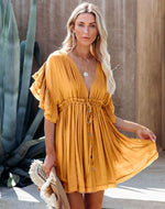 Butterfly Sleeve Plunge Neck Mini Dress