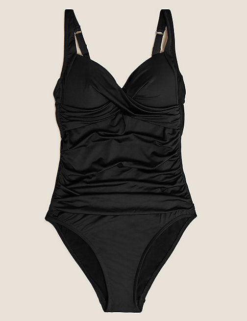 Lands' End Women's Chlorine Resistant Tummy Control Wrap Underwire Tankini  Swimsuit Top - 8 - Black